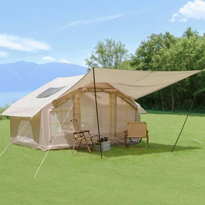 6.3M ² Inflatable Camping Tent With Canopy , 4 Season Waterproof Windproof, Clear Skylight & 420D Oxford Waterproof, Air Tent With Mesh Windows/Doors | Wayfair North America