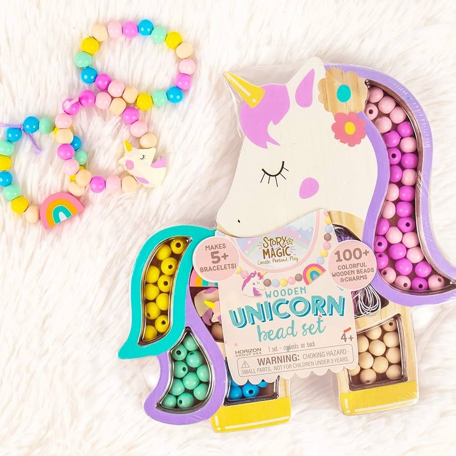 Unicorn Bead Set, Create Your Own Magical Beaded Jewelry, 100+ Large Hole Wood Beads, Great for S... | Amazon (US)