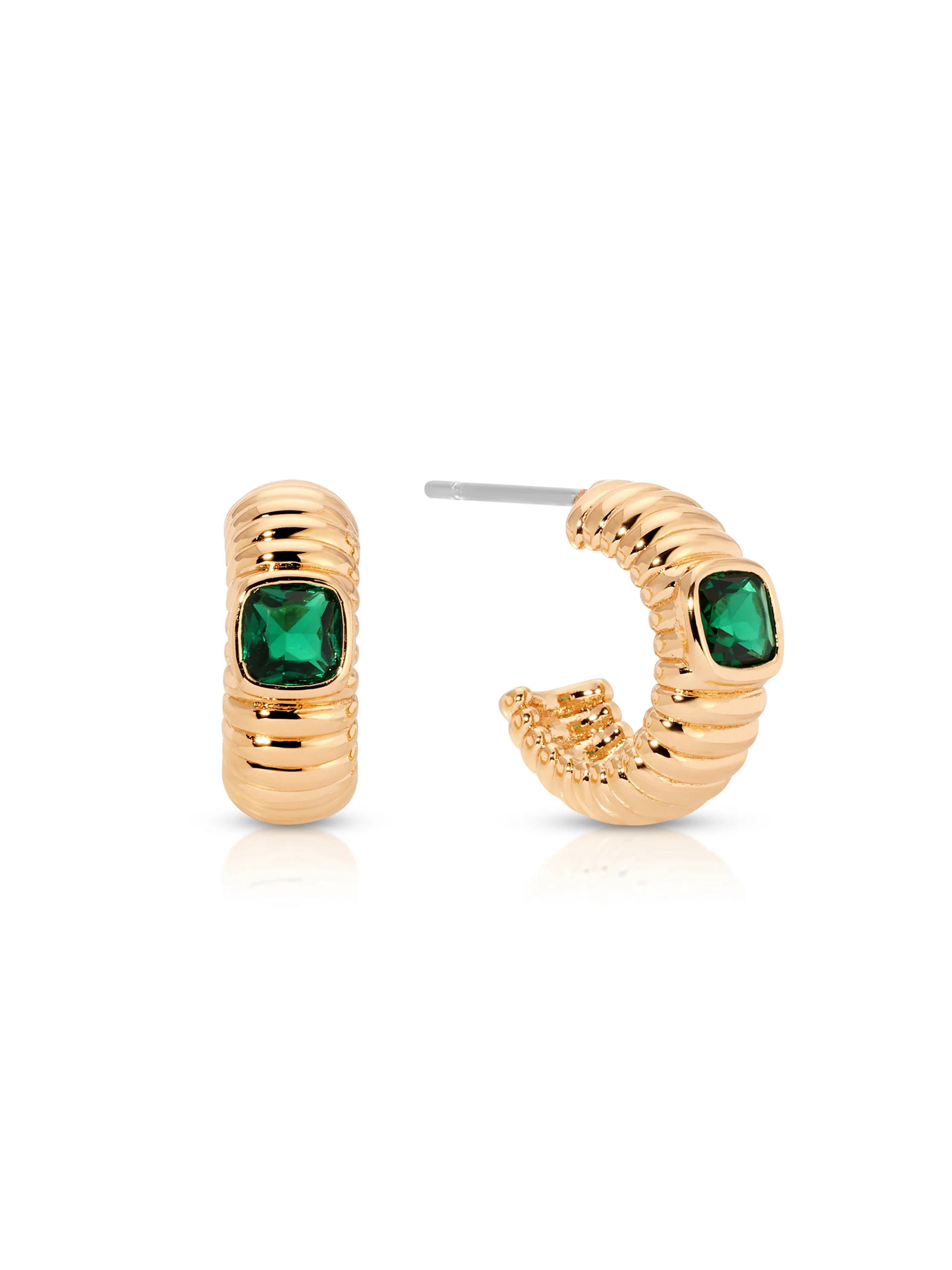 Ribbed Emerald Small Hoops | Ettika
