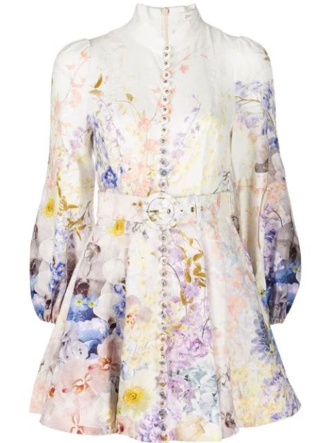 floral-print linen mini dress | Farfetch Global