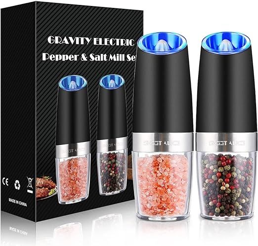 Gravity Electric Pepper and Salt Grinder Set, Adjustable Coarseness, Battery Powered with LED Lig... | Amazon (US)