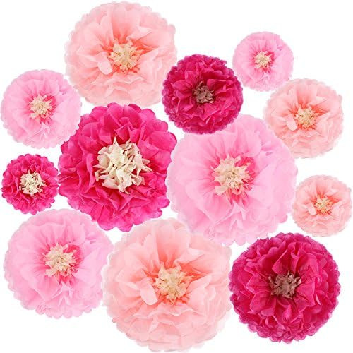 Gejoy 12 Pieces Paper Flower Tissue Paper Chrysanth Flowers DIY Crafting for Wedding Backdrop Nurser | Amazon (US)