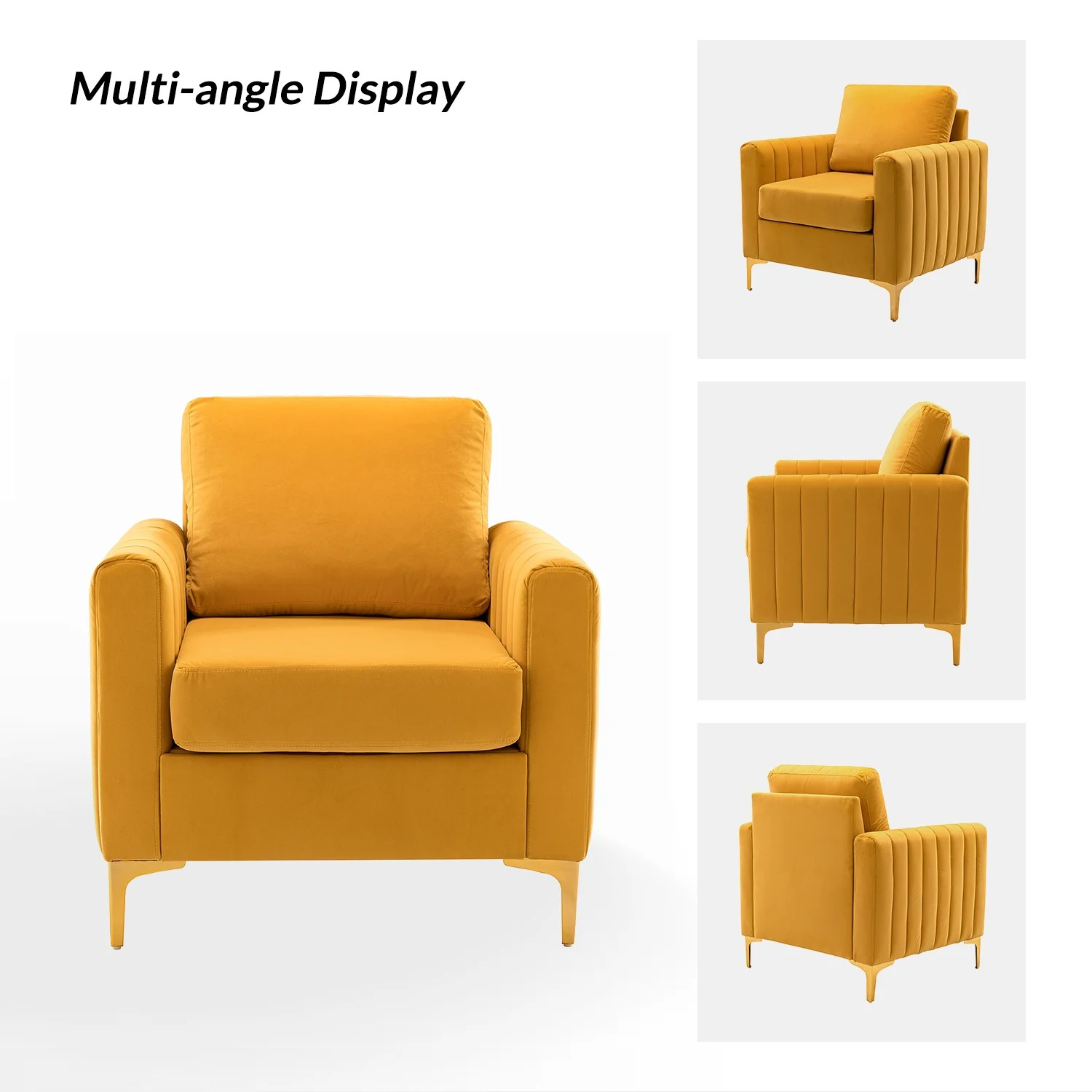 Velvet Club Chair Arms Wooden Upholstered Home Accent Chair Metal Legs Living Room Yellow - Walma... | Walmart (US)