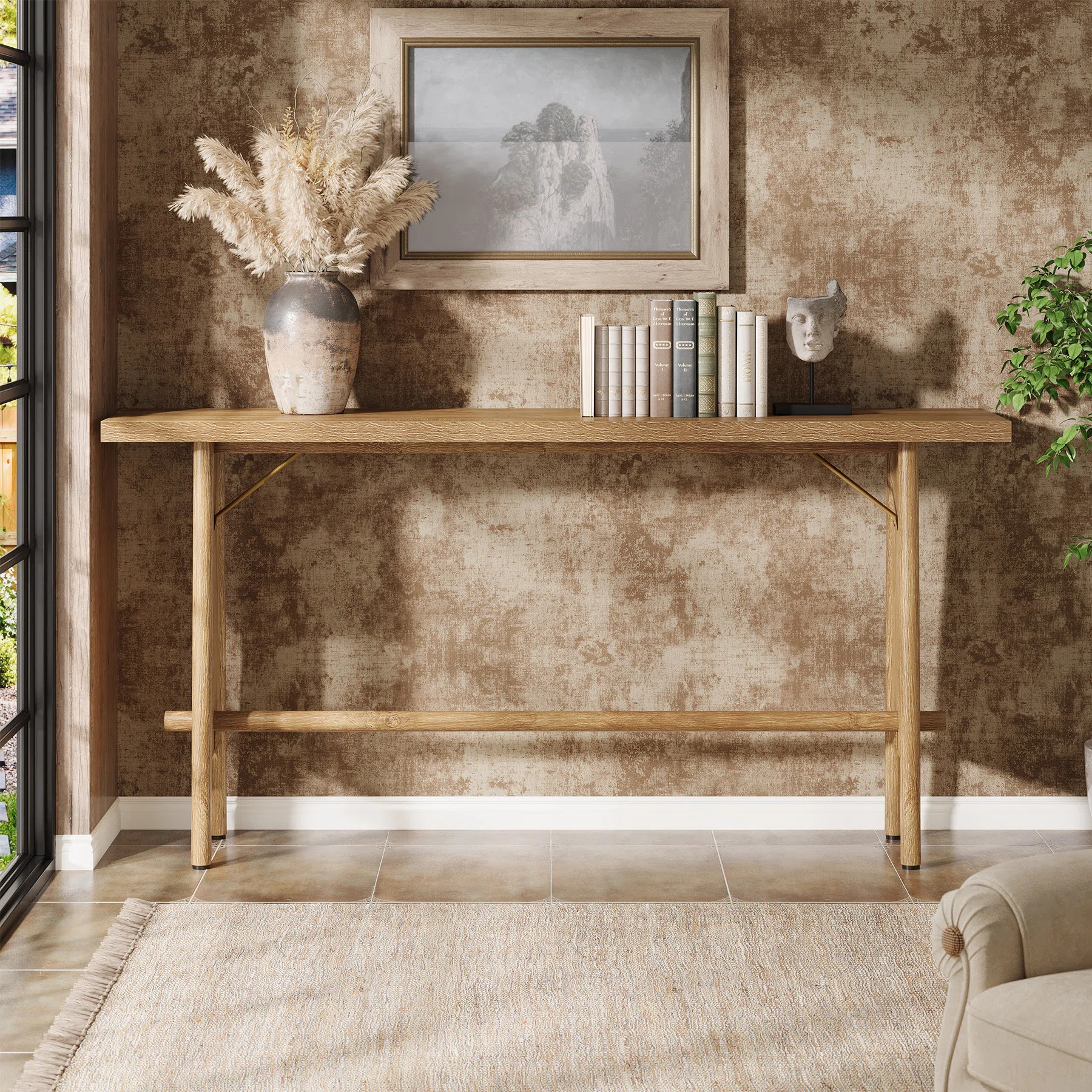 63" Modern Entryway Table, Natural Brown Console Table | Wayfair North America
