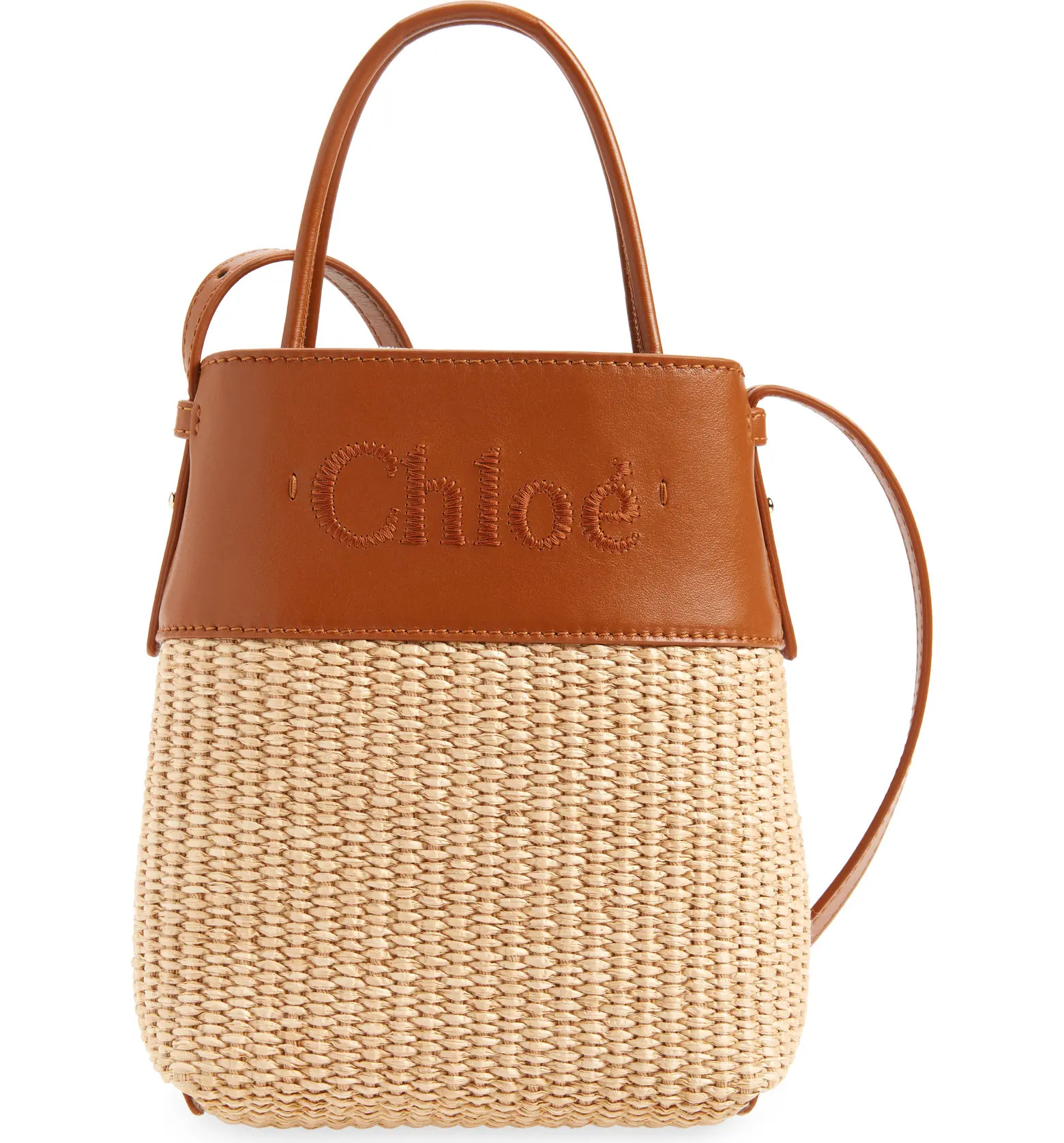 Micro Sense Raffia & Leather Crossbody Tote | Nordstrom