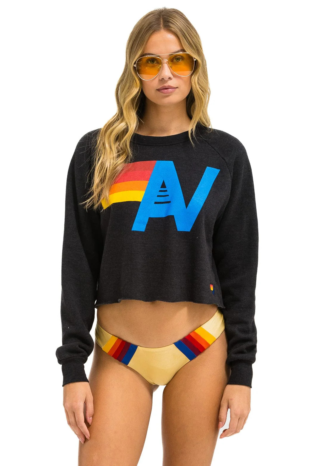 LOGO CROPPED CREW SWEATSHIRT - BLACK | Aviator Nation