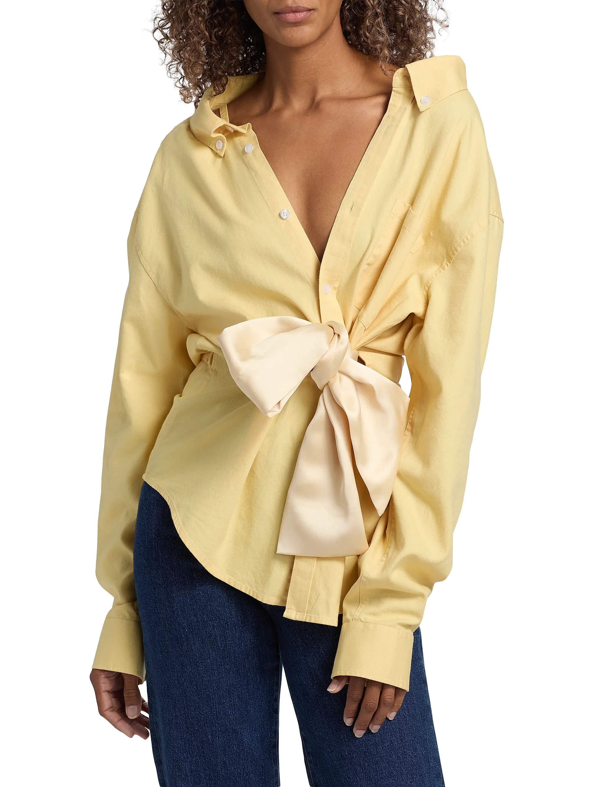 Area Satin-Knotted Cotton Oxford Shirt | Saks Fifth Avenue | Saks Fifth Avenue