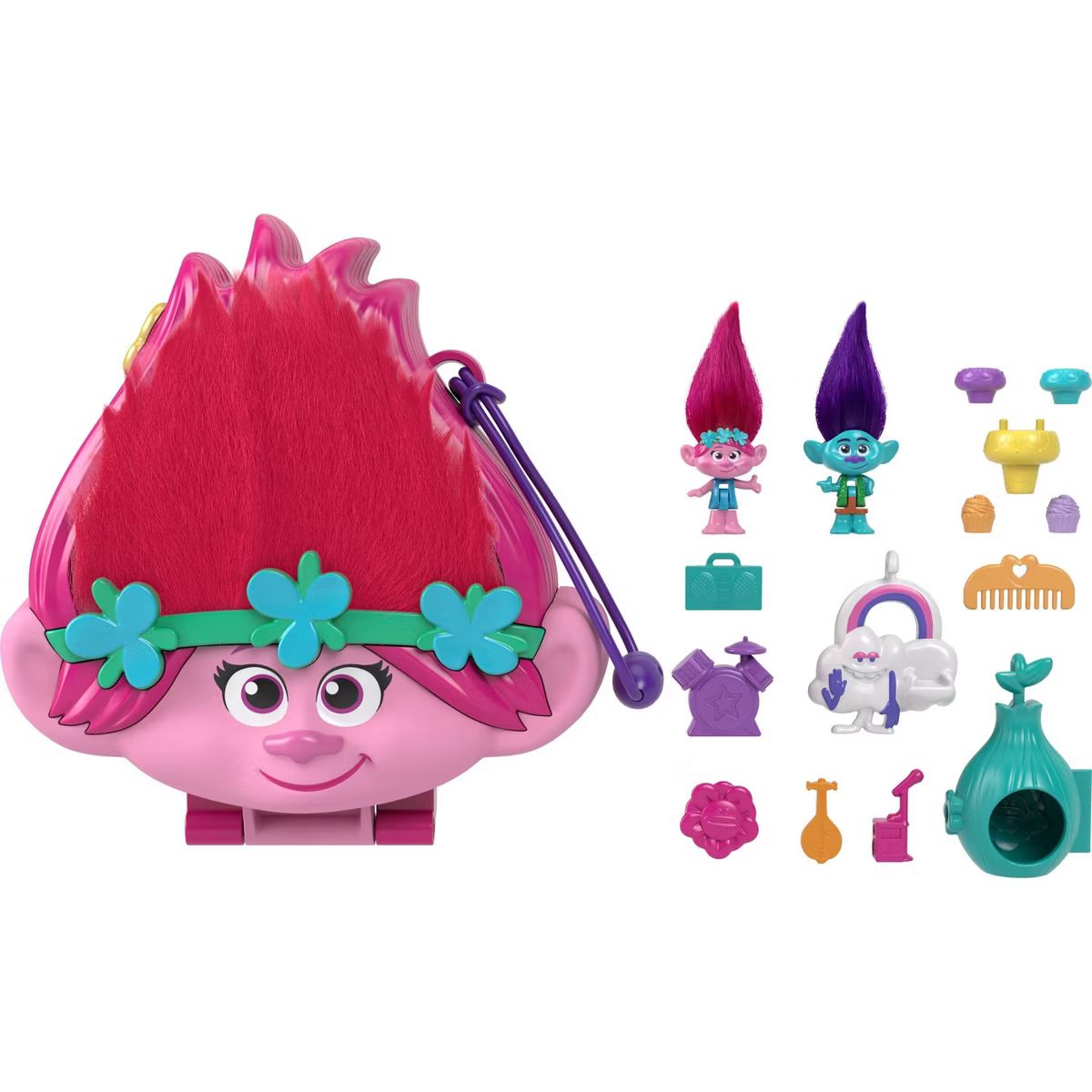 Polly Pocket & DreamWorks Trolls Compact Playset with Poppy & Branch Dolls & 13 Accessories | Target