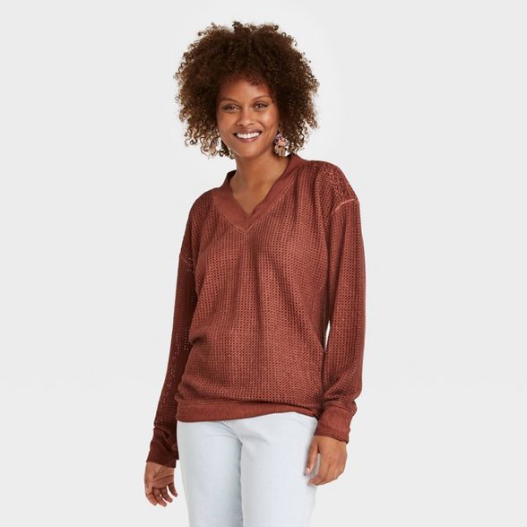 Women's Long Sleeve Waffle Top - Knox Rose™ Pink | Target