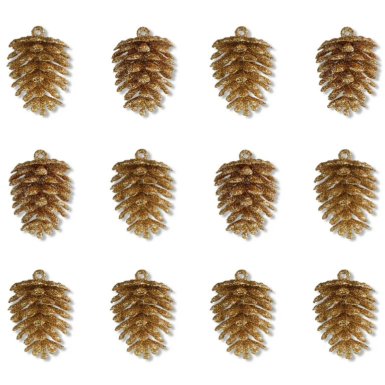 12 Count Gold Glitter Pinecone Christmas Ornaments, 2 in, by Holiday Time | Walmart (US)