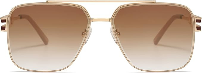 SOJOS Retro Square Metal Frame Sunglasses for Women Men, Vintage Double Bridge Flat Lens Women Me... | Amazon (US)