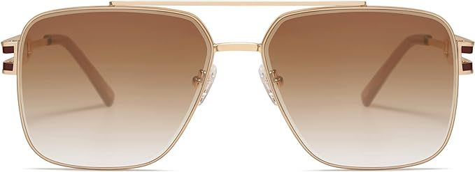 SOJOS Retro Square Metal Frame Sunglasses for Women Men, Vintage Double Bridge Flat Lens Women Me... | Amazon (US)
