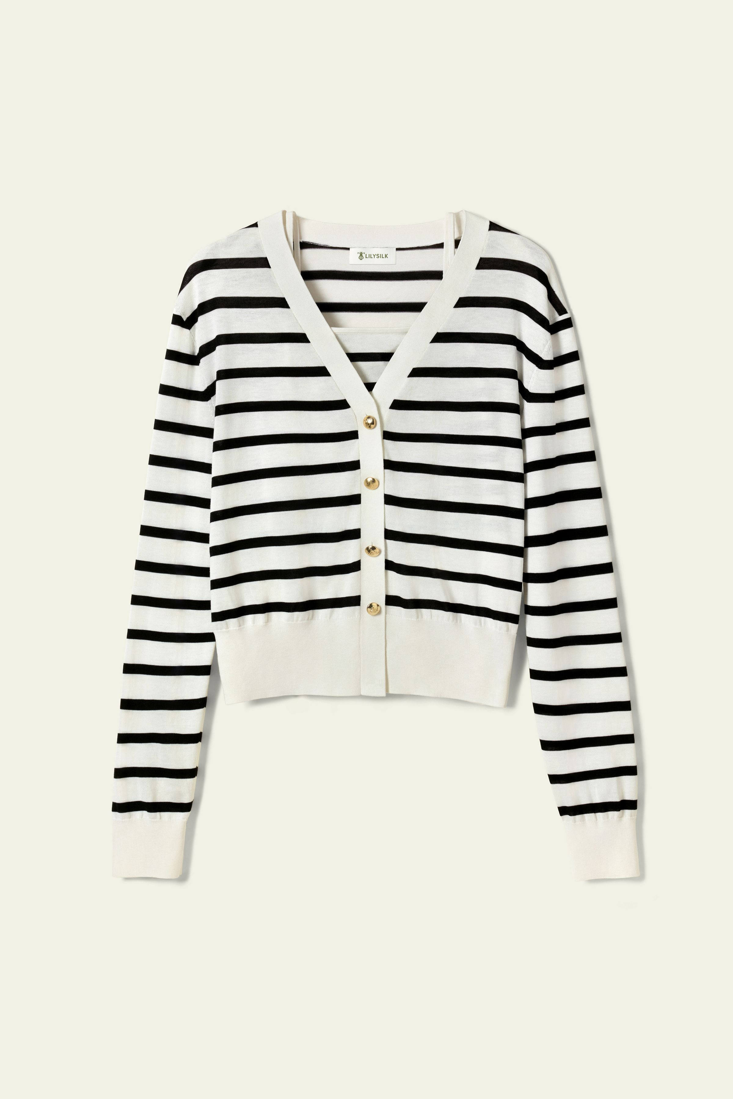 Silk-Cotton Striped Knit Cardigan Set | LILYSILK