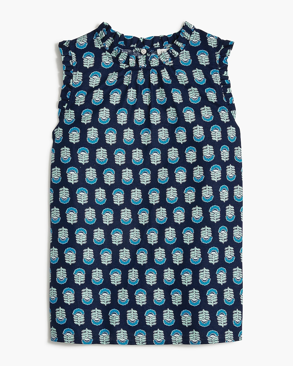 Printed linen-blend ruffleneck top | J.Crew Factory