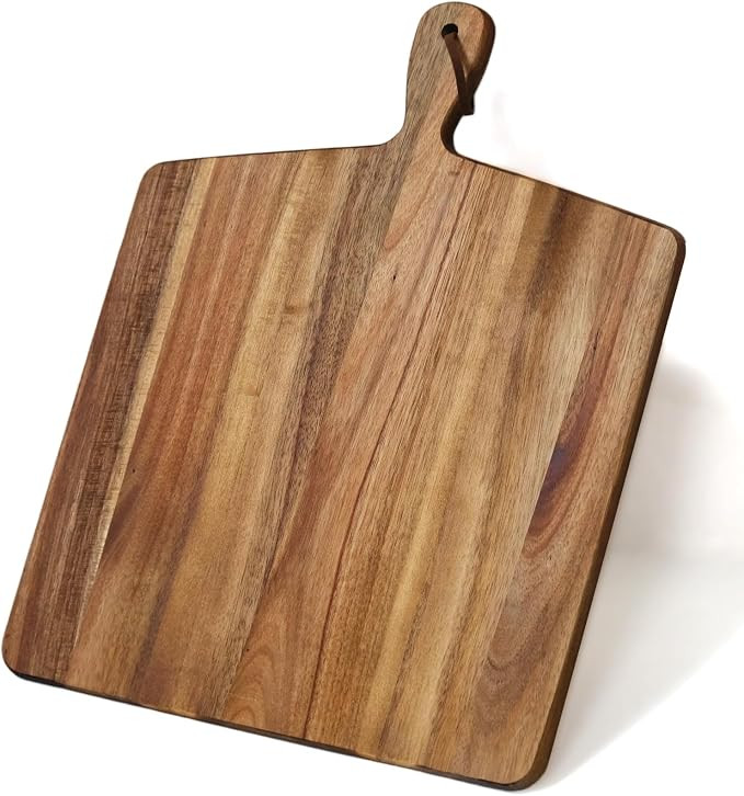 Acacia Wood Cutting Board with Handle, Wooden Serving Charcuterie Board | Amazon (US)