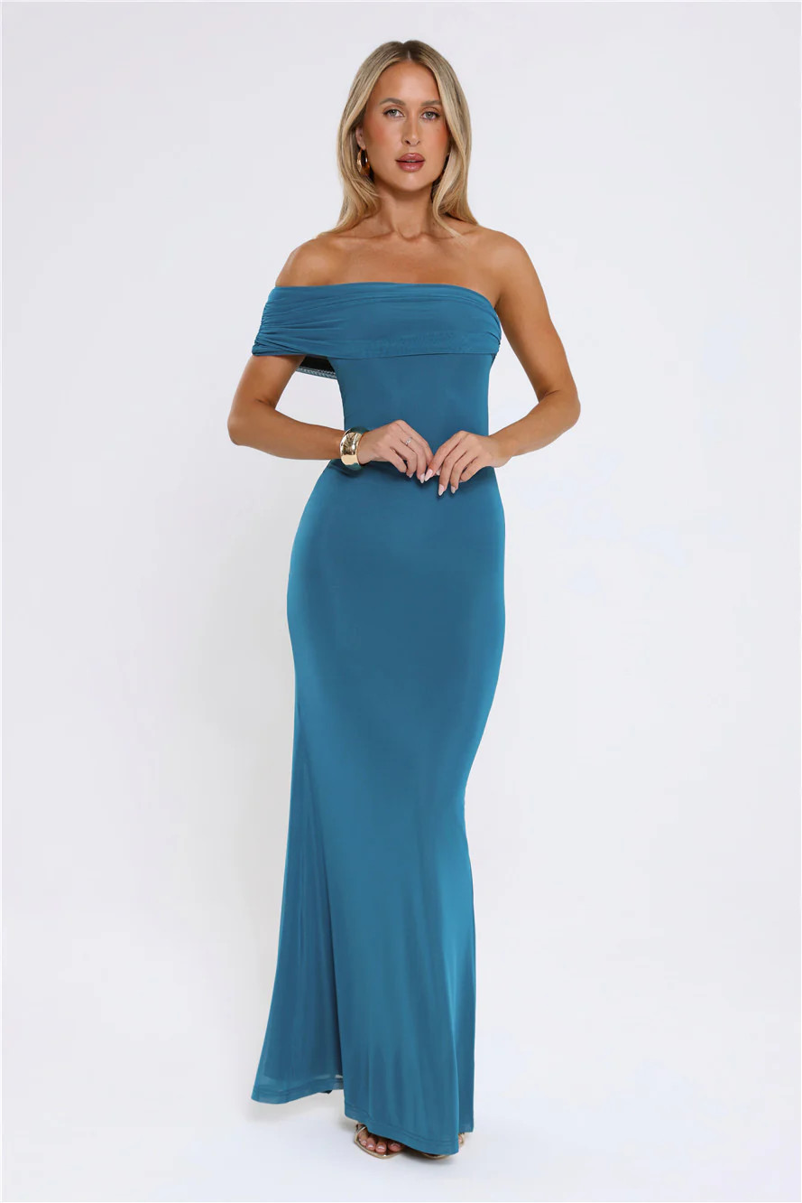 Contemporary Glow Off Shoulder Maxi Dress Teal | Hello Molly (US)