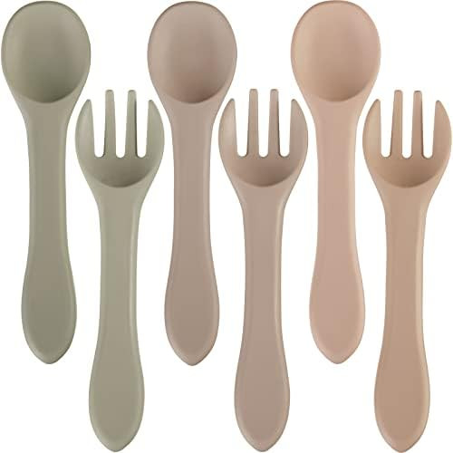 6 Pieces Silicone Baby Feeding Forks and Spoons Set Hot Safety First Stage Self Feeding Supplies Min | Amazon (US)