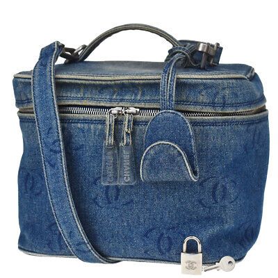 Auth CHANEL CC 2Way Shoulder Vanity Hand Bag Denim Leather Blue Vintage 44LA850  | eBay | eBay US