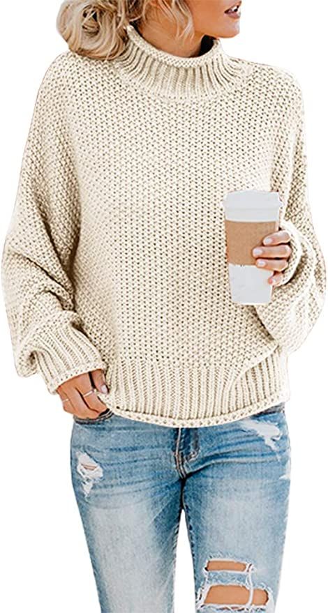 Ashuai Womens Turtleneck Sweaters Oversized Chunky Batwing Long Sleeve Pullover Loose Knitted Jum... | Amazon (US)