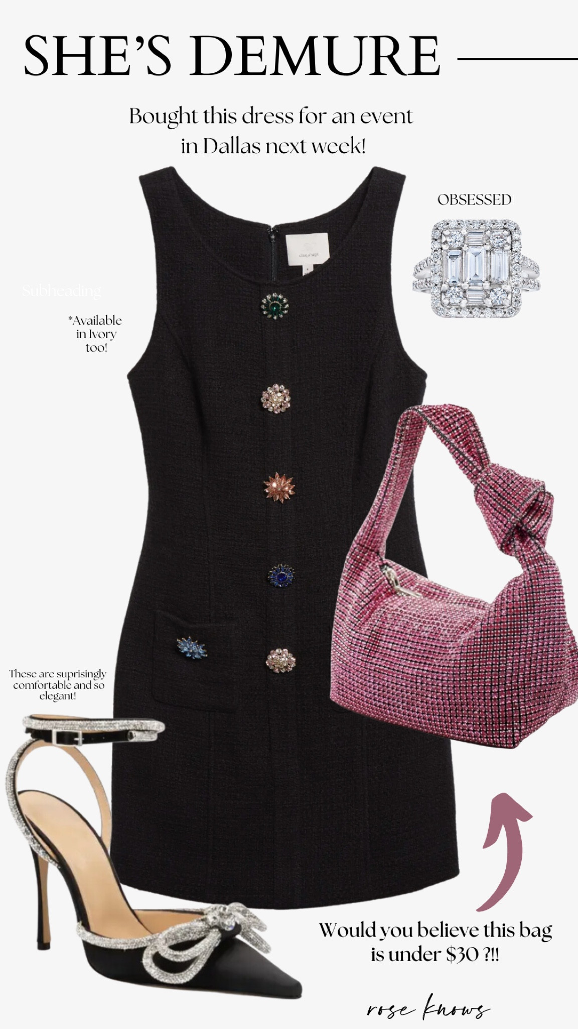 Wearing this to an event in Dallas next week but will add  my own twist! 
Runs true to size 
Can’t be mine this bag is unde $30 and so pretty! 

#LTKCon #LTKFindsUnder50 #LTKParties