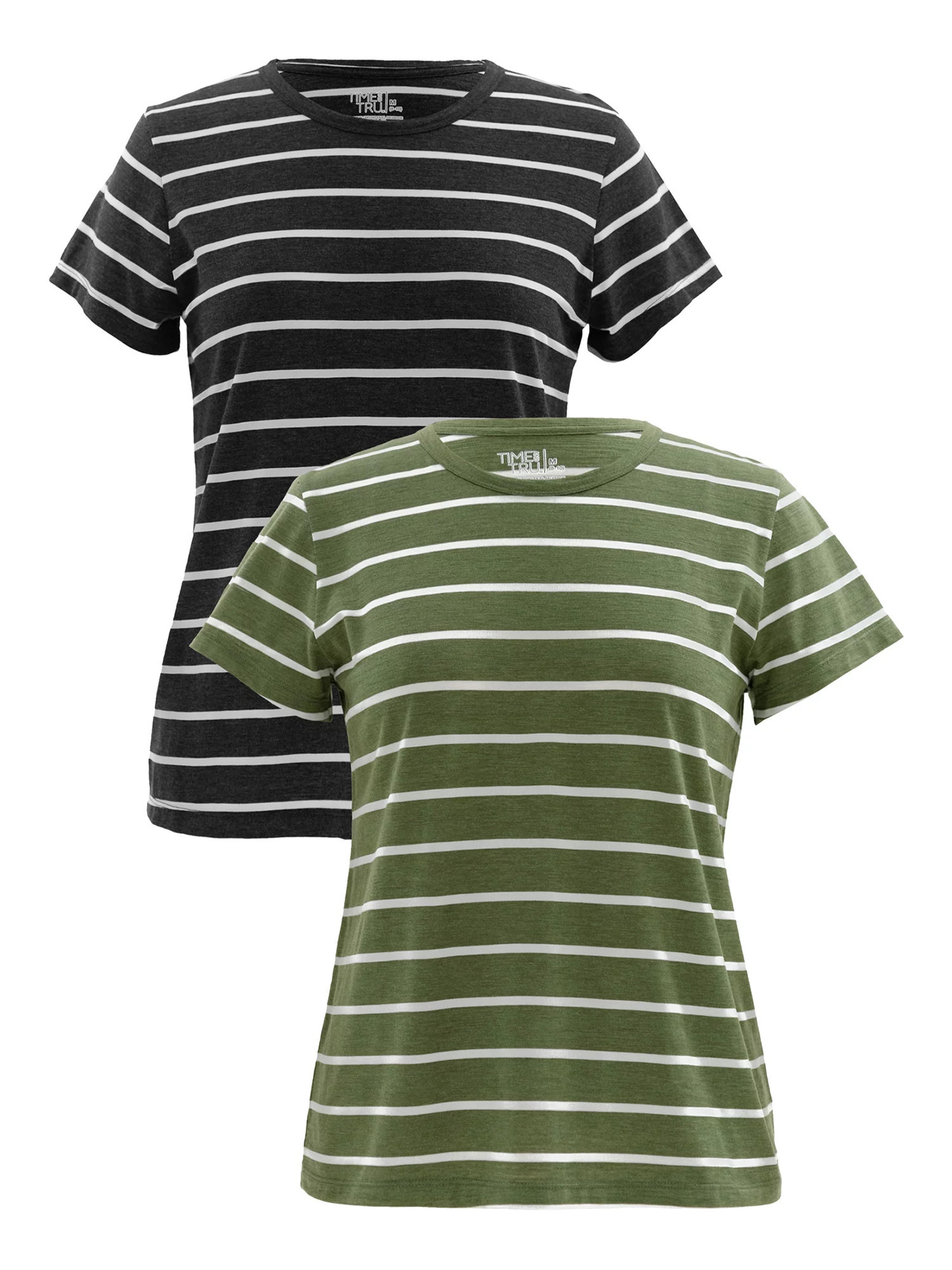 Time and Tru Womens Striped Short Sleeve Slub Crew Neck T-Shirt, 2-Pack | Walmart (US)