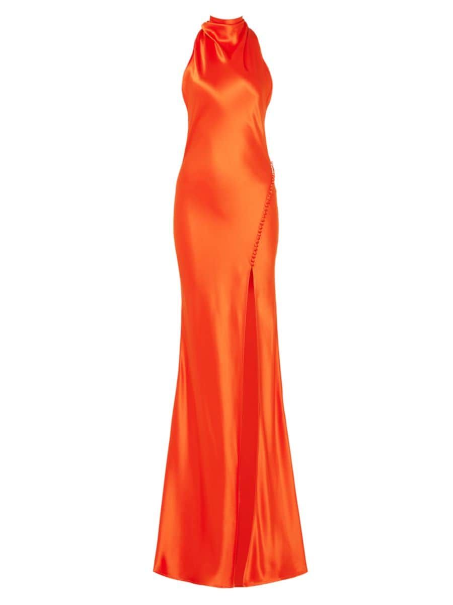 Penelope Satin Halterneck Gown | Saks Fifth Avenue