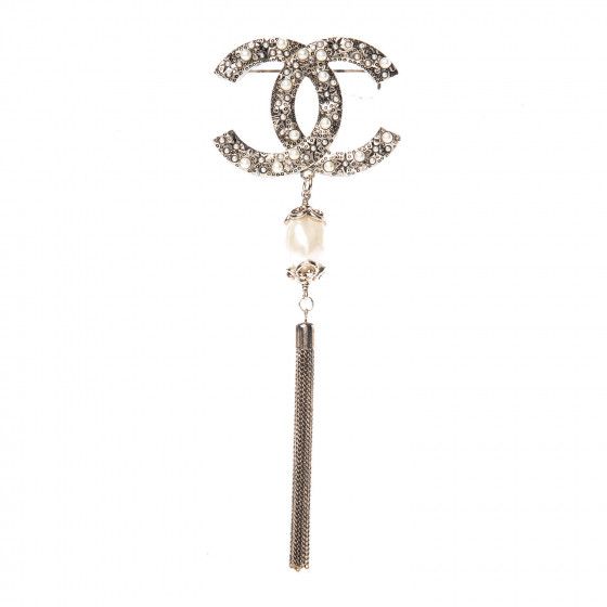 CHANEL Pearl Chain CC Tassel Brooch Gold | Fashionphile