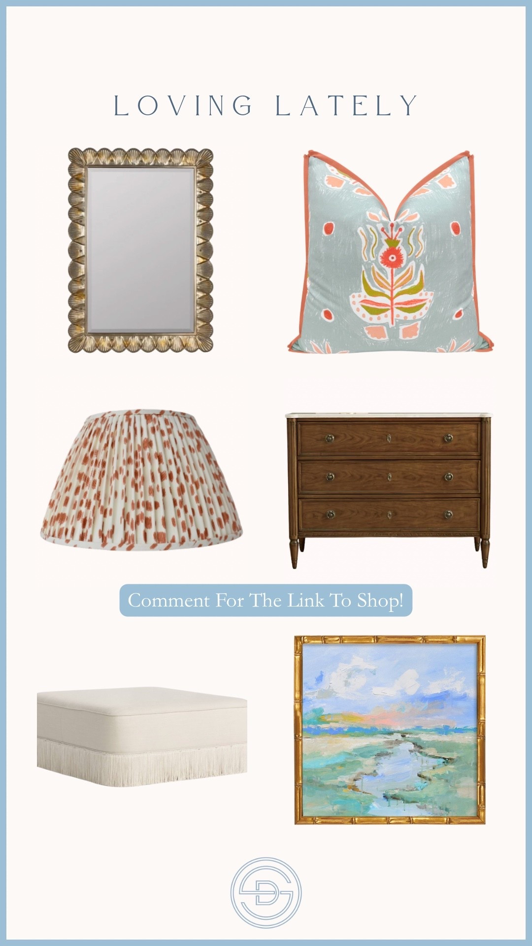 Loving these classic grandmillennial home decor finds! 

Classic gold mirror, coral and blue pillow, printed lampshade, wood nightstand, commode, fringe ottoman, abstract landscape art, affordable art 

#LTKSaleAlert #LTKHome