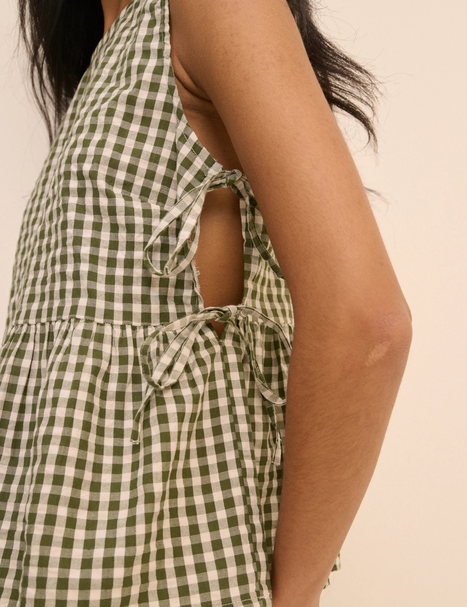 Green Gingham Side Tie Swing Top | Nobody's Child