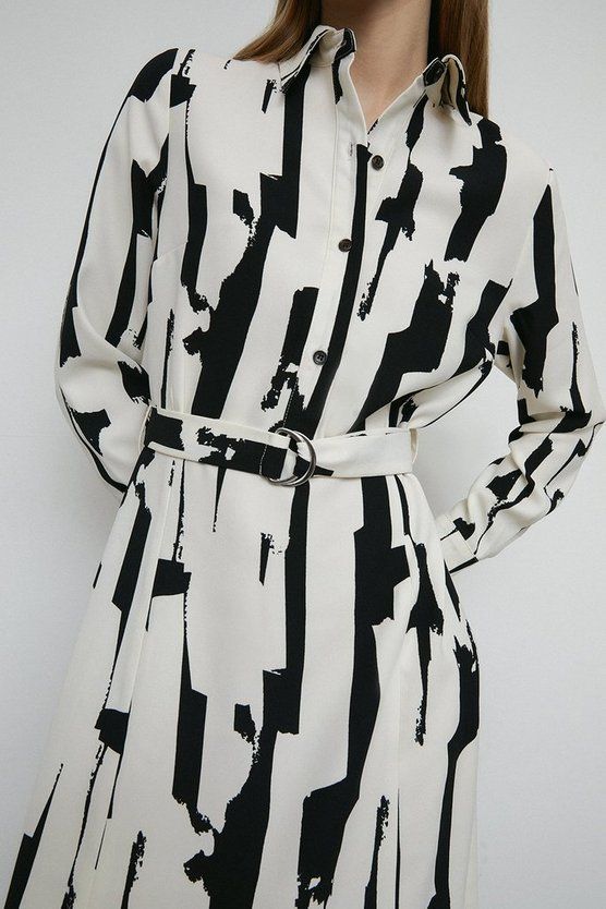 Abstract Satin Crepe Midi Shirt Dress | Warehouse UK & IE