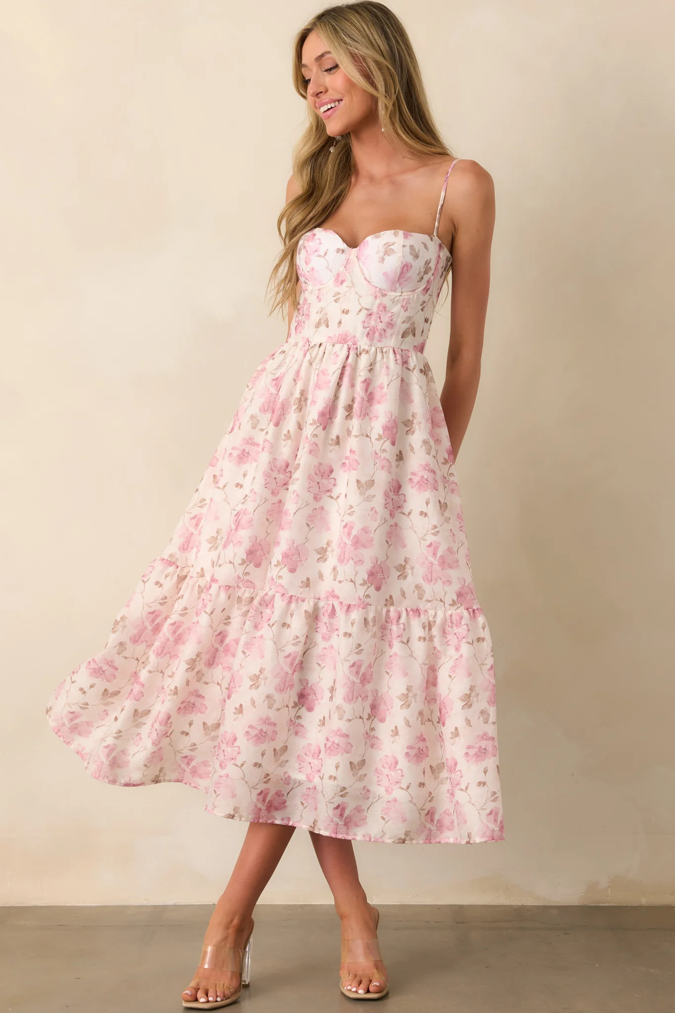 Meet Me For Tea Dusty Pink Floral Bustier Maxi Dress | Red Dress