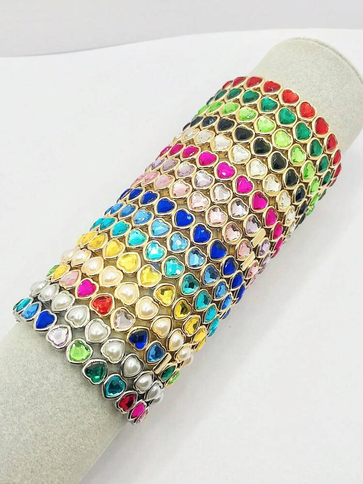 Fashionable Cross-Border Heart-Shaped Elastic Bracelet For Women, Color Bangle, Valentine's Day Gift Valentines | SHEIN