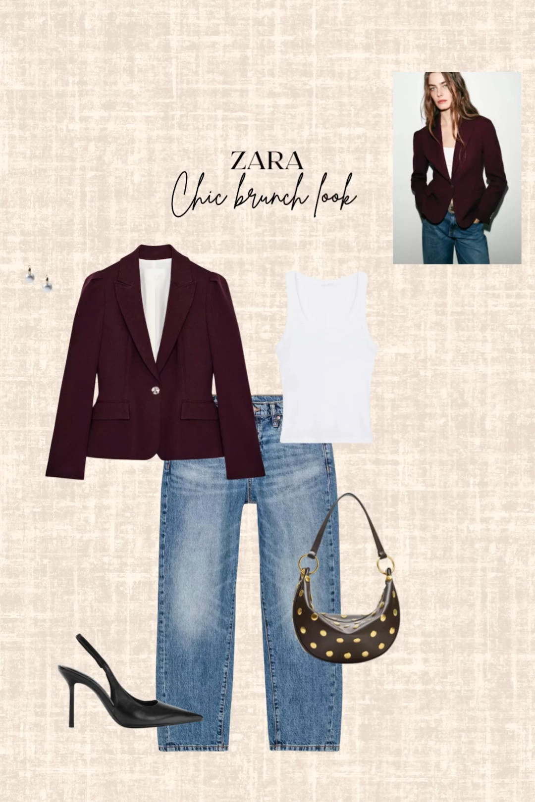 Zara Chic brunch look! 

Blazer, jeans, handbag, tank, heels, earrings 

#LTKWorkwear #LTKootd #LTKSeasonal