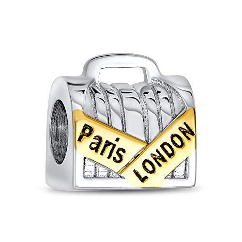 Bling Jewelry .925 Sterling Silver Vacation Honeymoon Tourism London Paris Travel Suitcase Luggage Charm Bead Two Tone 14K Gold Plated for Bracelet | Amazon (US)