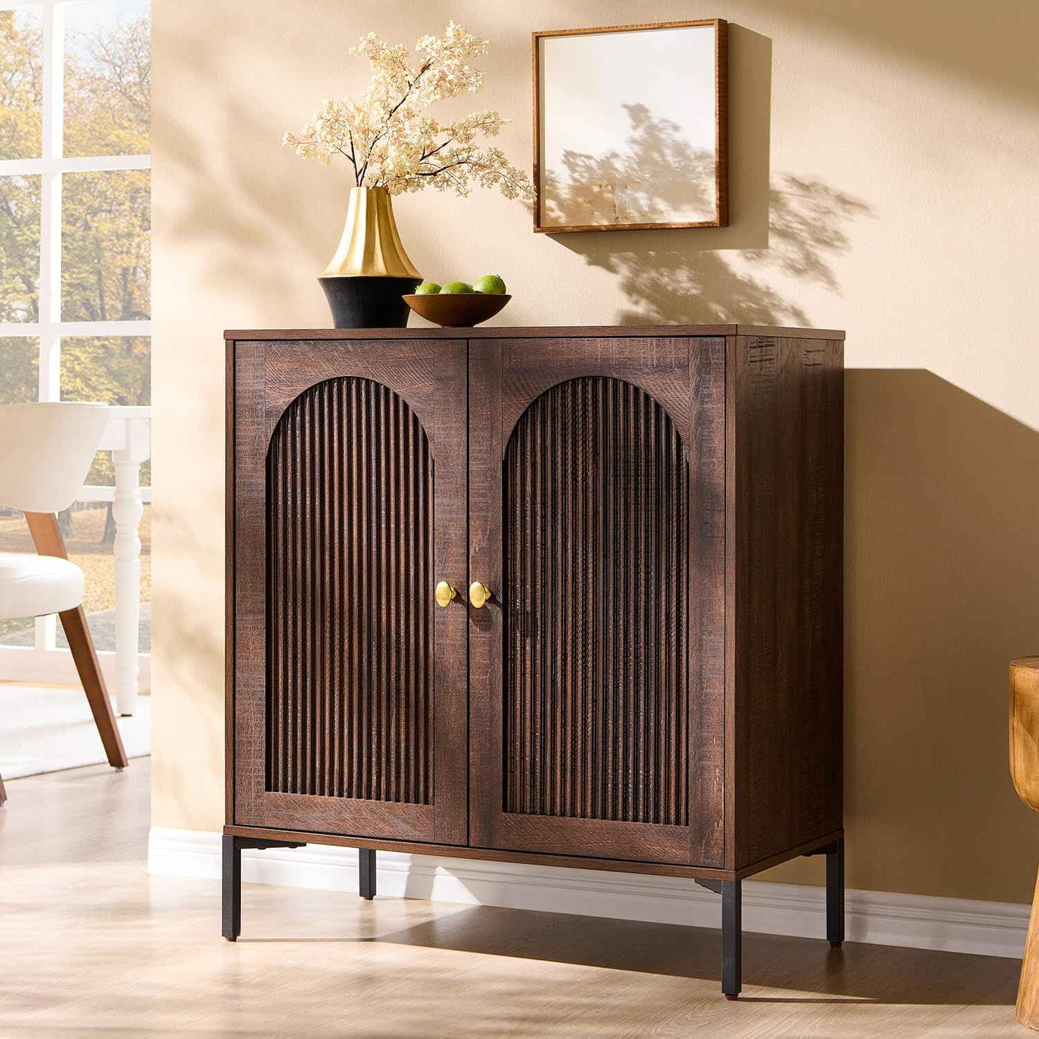IFGET 34" Tall Modern Arched Sideboard Buffet Cabinet with Storage, Brown | Amazon (US)