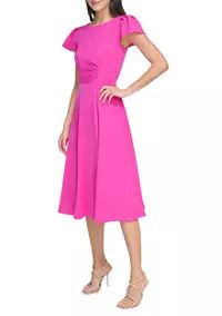 DKNY Women's Cap Sleeve Boat Neck Solid Fit and Flare Dress | Belk