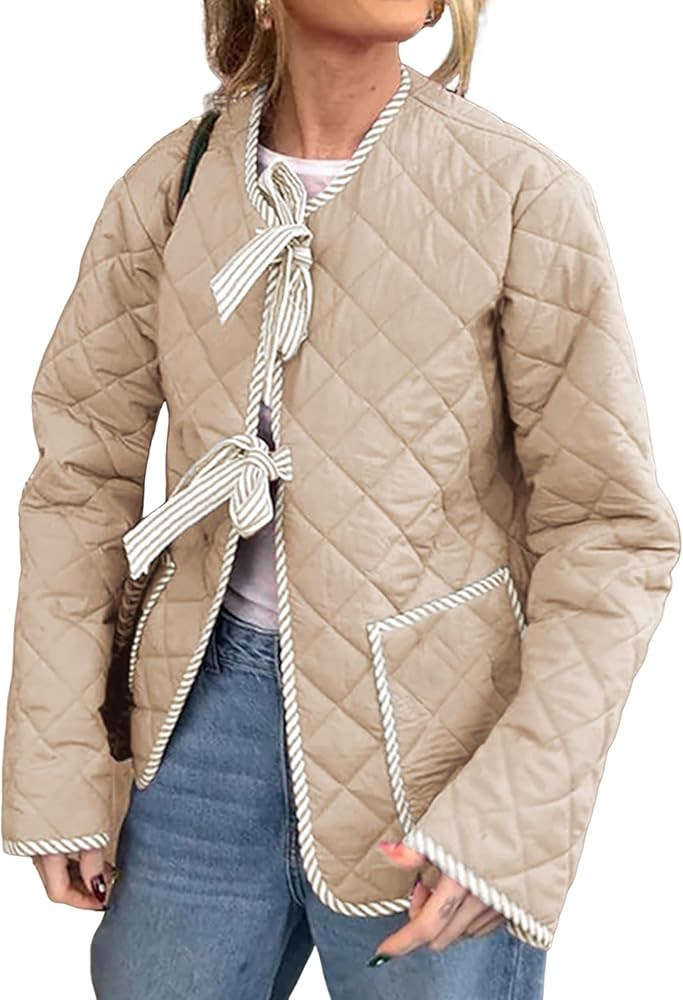 EsheSy Women's Quilted Puffer Jacket Lightweight Floral Patchwork Long Sleeve Padded Coat | Amazon (US)