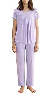 Latuza Women's V-neck Sleepwear Short Sleeves Top with Pants Pajama Set | Amazon (US)