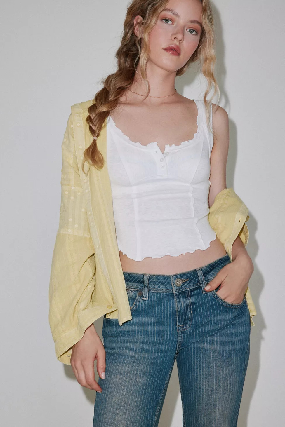 BDG Jules Ruffle Scoop Neck Henley Tank Top | Urban Outfitters (US and RoW)