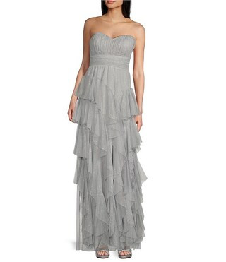 Strapless Tiered Ruffle Long Dress | Dillard's