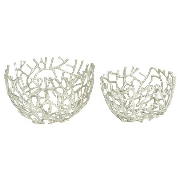Set of 2 Round Farmhouse Aluminum Wire Decorative Bowl Silver - Olivia & May | Target