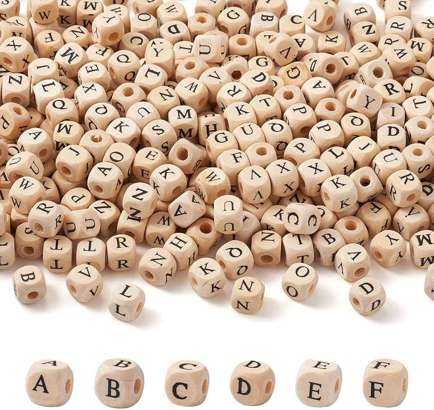 KISSITTY 520pcs/bag Cube Wood Beads with Initial 26 Letters 10mm Natural Square Alphabet Wooden L... | Amazon (US)