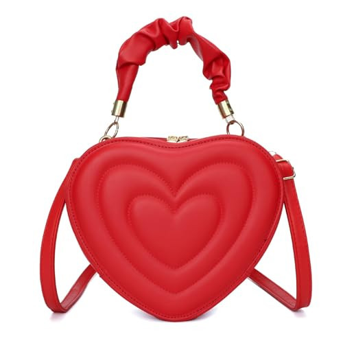 BLOOMY CHIC Heart Shaped Purse Crossbody Bag for Women PU Leather Cute Shoulder Bag with Adjustable Strap Red | Amazon (US)