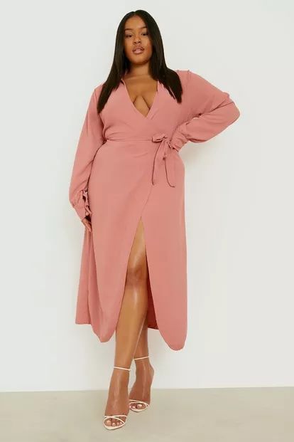 Plus Textured Wrap Front Belted Shirt Dress | Boohoo.com (US & CA)