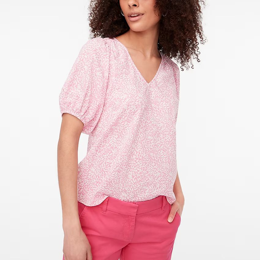 Cotton V-neck puff-sleeve top | J.Crew Factory