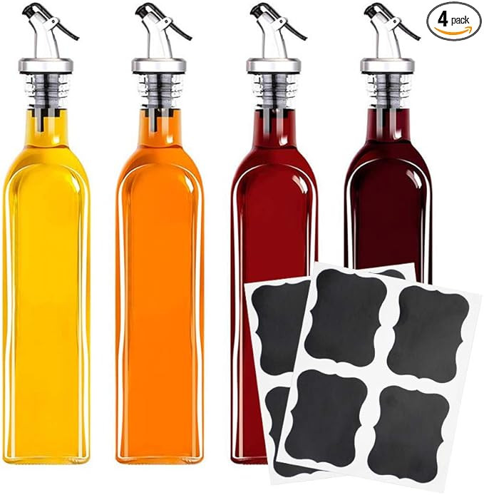 Tebery 4 Pack Oil and Vinegar Cruet Glass Bottles with Pourers, 17OZ Clear Glass Olive Oil Dispen... | Amazon (US)