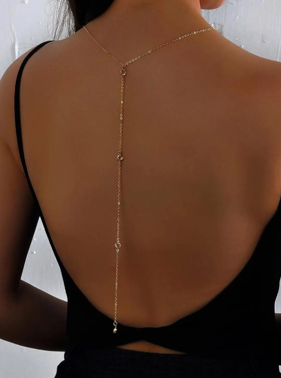 Minimalist Golden Back Necklace, Bridal Back Drop, Golden Back Necklace, Chain Back Pendant, Eleg... | Etsy (US)