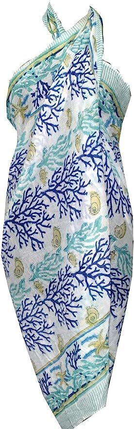 Rubellite Floral Print Cotton Sarong Hand Block Print Long Scarf Fashion Pareo Beach Wear Gift fo... | Amazon (US)