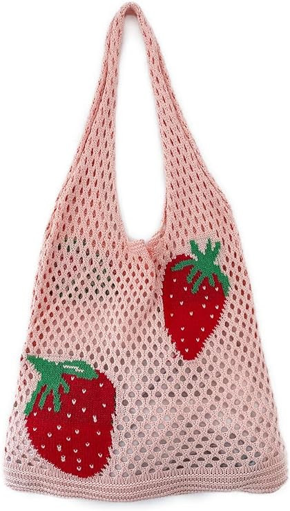 Stizimn Cute Strawberry Pattern Tote Bag Crochet Tote Bag Shoulder Bag Handbags Knitting Bag Aest... | Amazon (US)