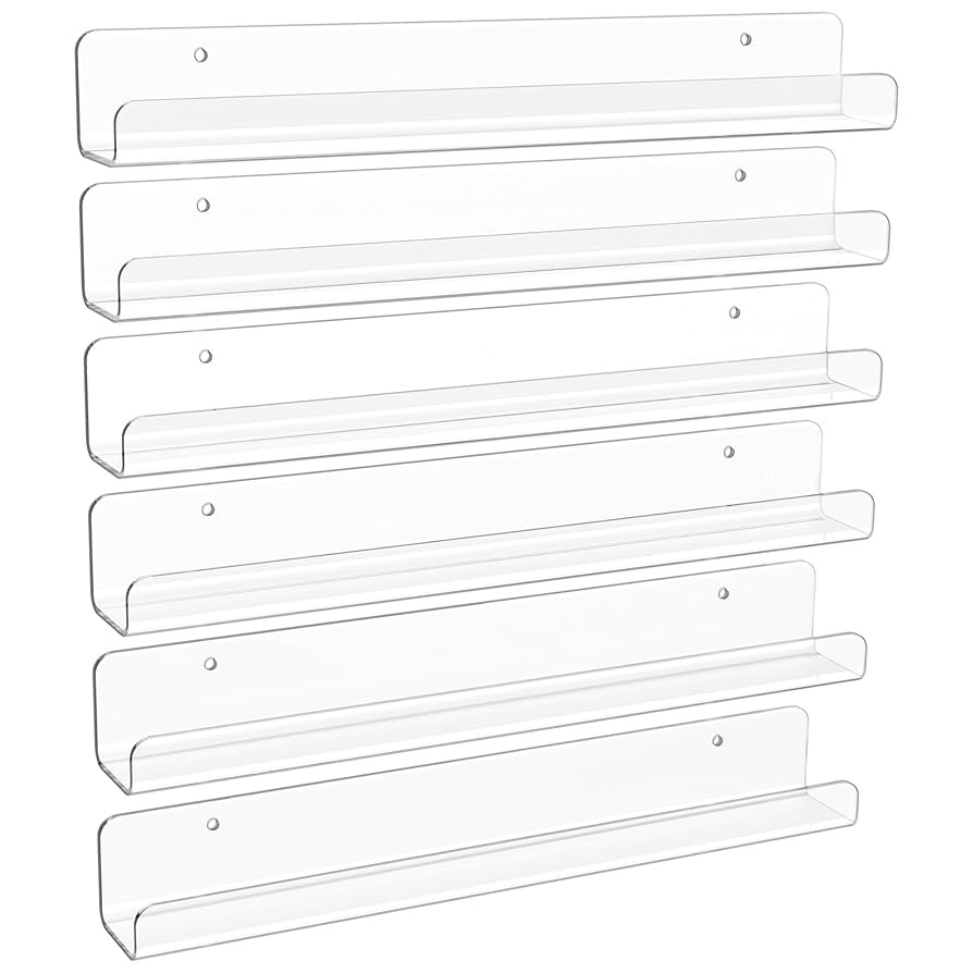 upsimples 6 Pack Clear Acrylic Shelves, 12" Nursery Bookshelves for Wall, Floating Bookshelf for ... | Amazon (US)